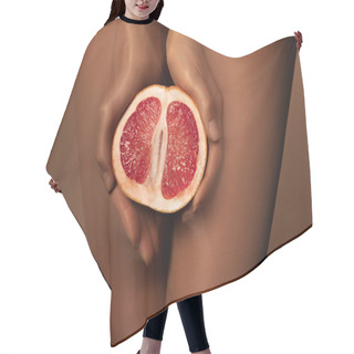 Personality  Cropped View Of Woman In Nylon Tights Holding Grapefruit Half Isolated On Brown Hair Cutting Cape