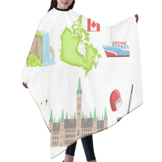 Personality  Canada Traditional Symbols And Attractions Set, Niagara Fall, Map, Ship, Parliament Building, Poalr Bear, Hockey Signs Vector Illustration Hair Cutting Cape