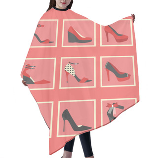 Personality  Unique Pink And Red Women Shoes Square Icons Set Hair Cutting Cape
