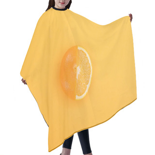 Personality  Top View Of Fresh Ripe Partially Cut Orange On Orange Background Hair Cutting Cape