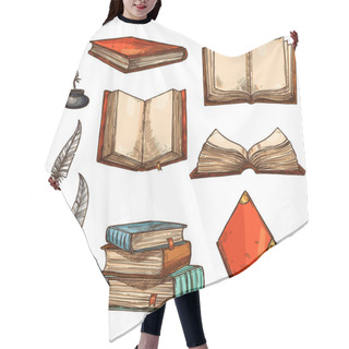 Personality  Vector Icons Of Old Books And Manuscripts Sketch Hair Cutting Cape