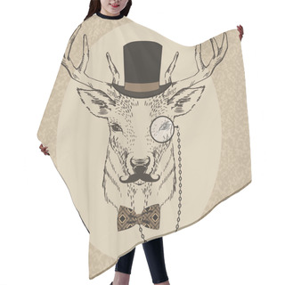 Personality  Fashion Illustration Of Deer Portrait In Retro Style Hair Cutting Cape