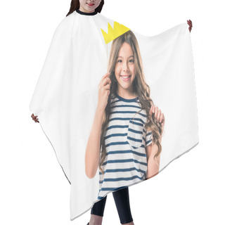 Personality  Kid With Paper Crown On Stick Hair Cutting Cape