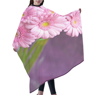 Personality  Pink Gerber Daisies On Grunge Purple Background Hair Cutting Cape