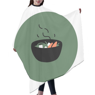 Personality  Illustration Of Asian Miso Soup In Bowl On Green Hair Cutting Cape