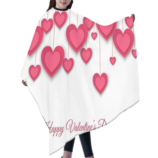 Personality  Valentines Day  Background With Hanging  Pink Paper Hearts. Hair Cutting Cape