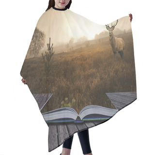 Personality  Red Deer Stag In Landscape Coming Out Of Pages In Book Creative Hair Cutting Cape