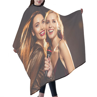 Personality  Attractive Happy Friends Singing With Microphone In Karaoke Hair Cutting Cape