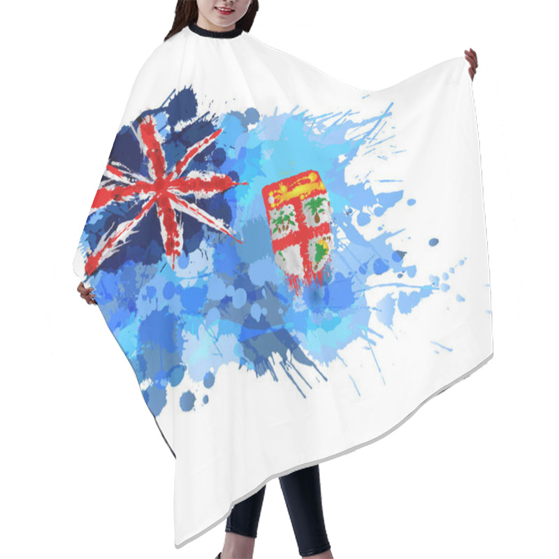 Personality  Flag Of  Republic Of Fiji Made Of Colorful Splashes Hair Cutting Cape