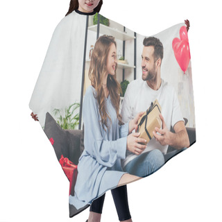 Personality  Loving Couple Gifting Presents In Room With Heart-shaped Balloons Hair Cutting Cape
