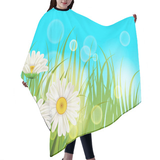 Personality  Spring Flower Daisy Juicy, Chamomiles Green Grass Background Template For Banners, Web, Flyer. Vector Illustration Isolated. Hair Cutting Cape
