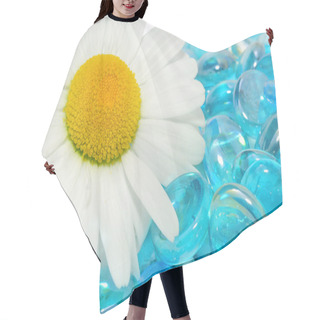 Personality  Beautiful White Camomile Flower On Blue Glass Stones Hair Cutting Cape