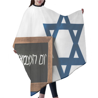 Personality  Chalkboard With Hebrew Lettering Near Blue Star Of David On National Flag Of Israel  Hair Cutting Cape