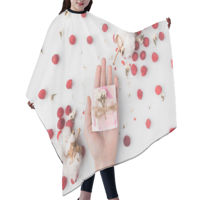 Personality  Woman Holding Berry Soap Hair Cutting Cape