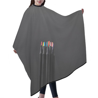 Personality  Close Up View Of Arranged Pencils On Black Wall Backdrop Hair Cutting Cape
