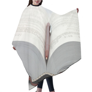 Personality  The Open Textbook With Pen Hair Cutting Cape