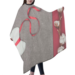 Personality  Top View Of Arranged Menstrual Pads With Ribbon And Cotton Twig Hair Cutting Cape