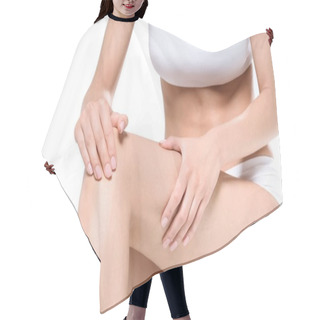 Personality   Woman Applying Cream To Legs Hair Cutting Cape