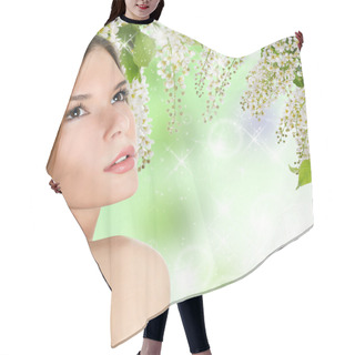 Personality  Beautiful Woman With Spring Colours. Skincare Hair Cutting Cape