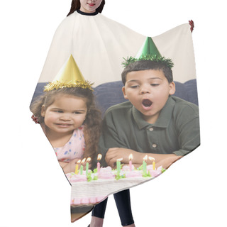 Personality  Kids Having Birthday Party. Hair Cutting Cape