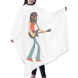 Personality  Male Rock Musician Character Playing Guitar Cartoon Vector Illustration Hair Cutting Cape
