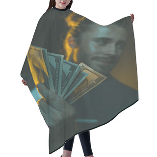 Personality  Man Holding Us Dollar Banknotes Hair Cutting Cape