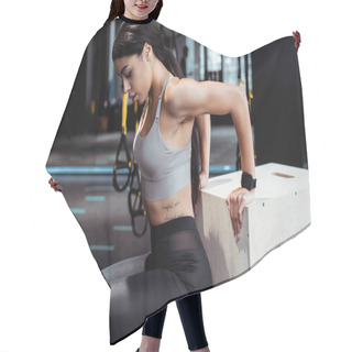 Personality  Beautufil Active Sportive Girl Exercising In Fitness Gym   Hair Cutting Cape