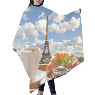 Personality  Coffee With Croissants Against Eiffel Tower In Paris, France Hair Cutting Cape