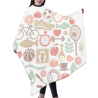 Personality  Round Card With Healthy Lifestyle Icons Hair Cutting Cape