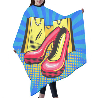 Personality  High Heeled Woman Shoes Pop Art Vector Hair Cutting Cape