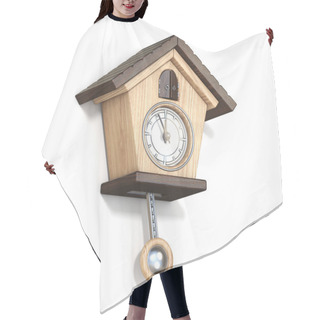 Personality  Traditional Wooden Cuckoo Clock Side View 3D Rendering Illustration Isolated On White Background Hair Cutting Cape