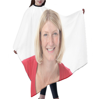 Personality  Portrait Of Attractive Woman Posing   Hair Cutting Cape