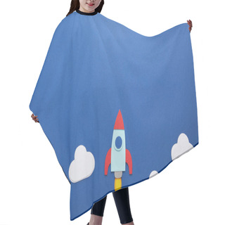 Personality  Clouds And Rocket On Blue Paper Background With Copy Space Hair Cutting Cape