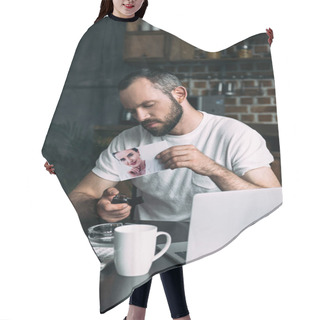 Personality  Depressed Young Man Burning Photo Of Ex-girlfriend At Home Hair Cutting Cape