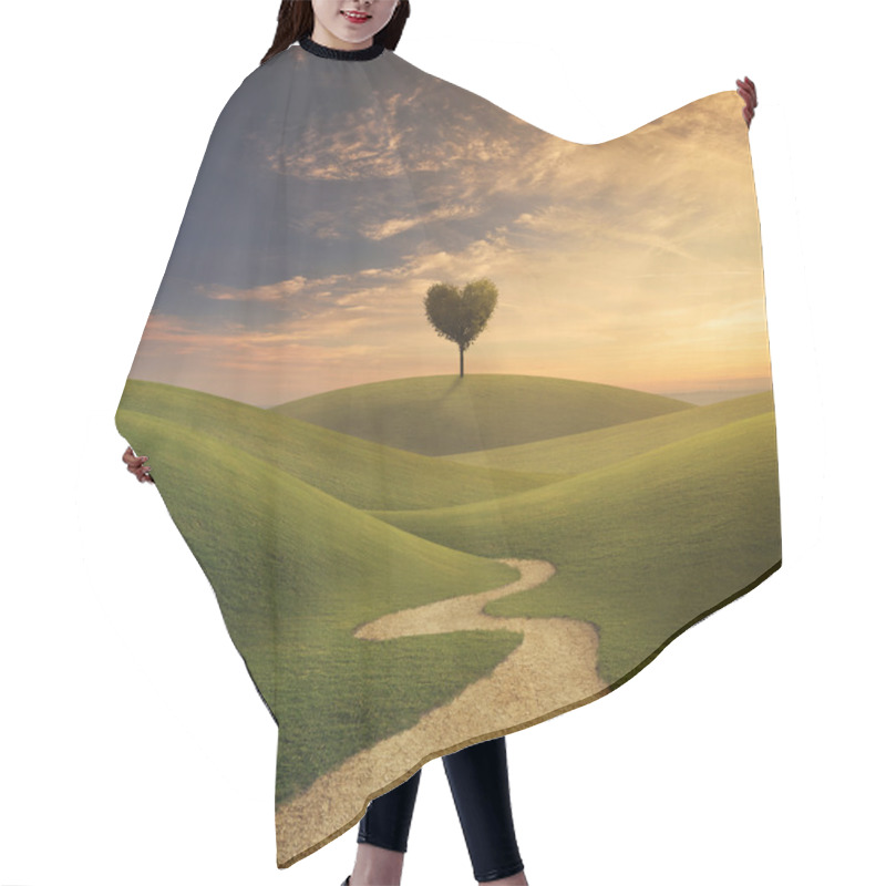 Personality  Tree heart on hill hair cutting cape