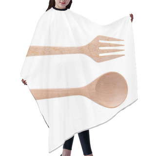 Personality  Wooden Spoon And Wooden Fork Isolated Over White Background Hair Cutting Cape