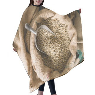 Personality  Raw Coffee Beans Seeds Bulk Burlap Sack Production Warehouse Hair Cutting Cape