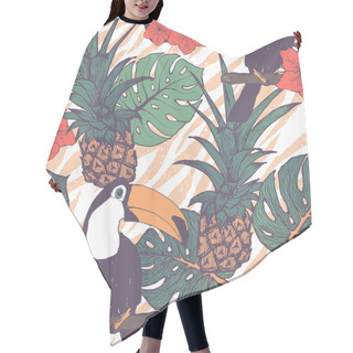 Personality  Tropical Exotic Flowers, Pineapple And Toucans Seamless Background In Vector Hair Cutting Cape