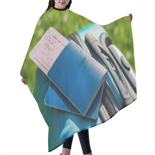 Personality  Passports And Tickets On Suitcase  Hair Cutting Cape