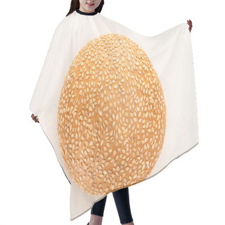 Personality  Top View Of Fresh Bun With Sesame On White Background Hair Cutting Cape