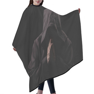 Personality  Medieval Monk With Face Under Dark Hood Praying Isolated On Black Hair Cutting Cape