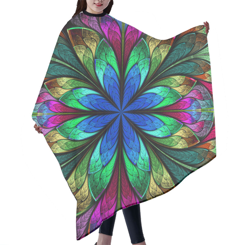 Personality  Multicolored symmetrical fractal flower in stained-glass window  hair cutting cape