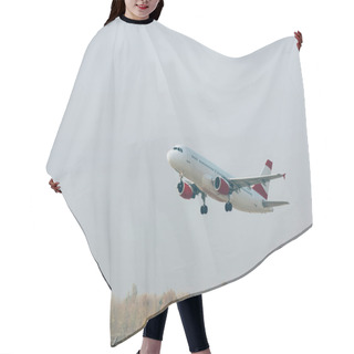 Personality  Flight Departure Of Jet Plane Above Airport Runway Hair Cutting Cape