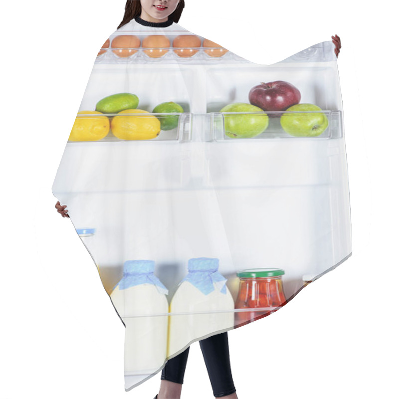 Personality  Apples, Lemons, Juice And Milk In Fridge Hair Cutting Cape