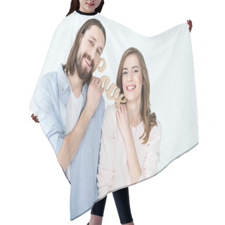 Personality  Young Couple In Love Hair Cutting Cape