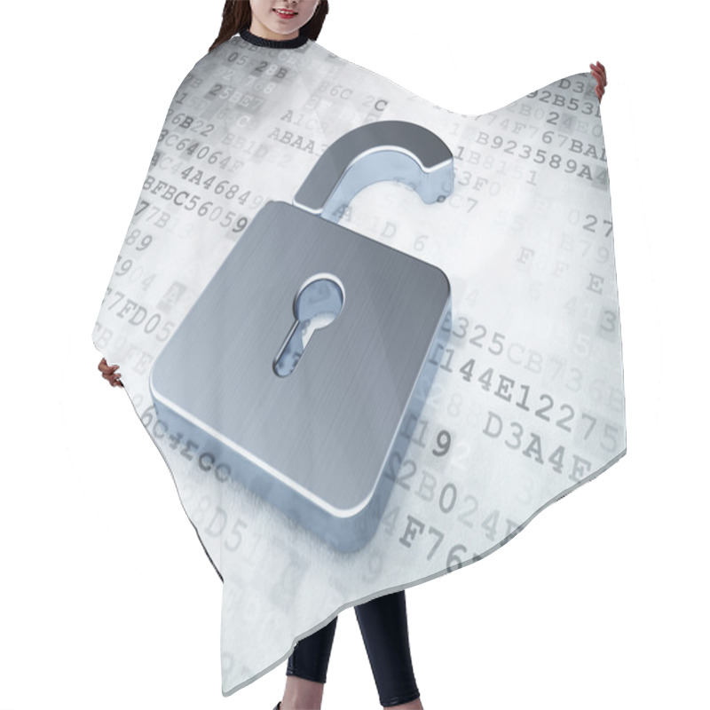 Personality  Silver Opened Padlock On Digital Background Hair Cutting Cape