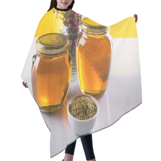 Personality  Honey In Jar With Honey Dipper On Wooden Background Hair Cutting Cape