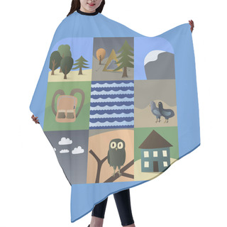 Personality  Vector With Camping And Travel Icons On Blue Hair Cutting Cape