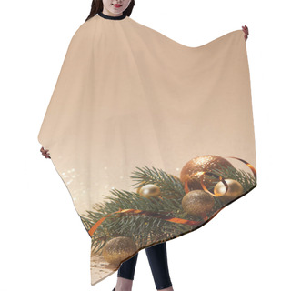 Personality  Glittering Golden Christmas Balls And Christmas Tree Branch On Tabletop Hair Cutting Cape