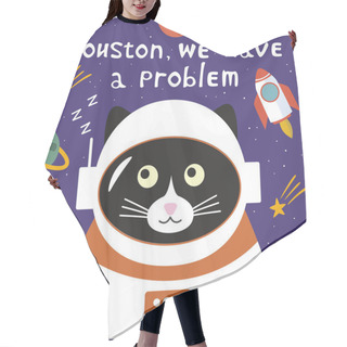 Personality  Cute Black  Cat Astronaut In A Space Suit On A Cosmic Purple Background. 